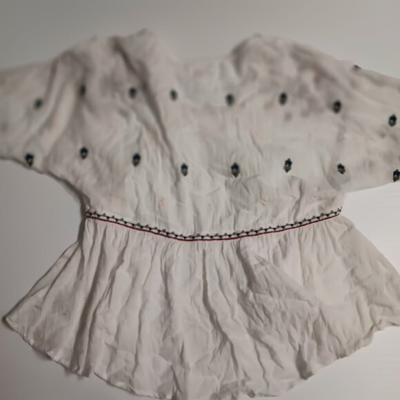 VELVET Boho Shirt for Women Hi-Lo White Floral Embroidered Short Sleeves Small - Picture 1 of 4